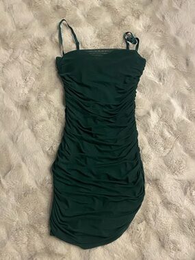 Ruched Strapless Dress in Deep Green